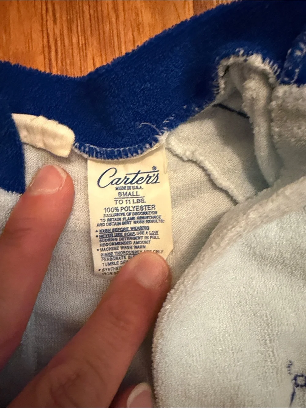Carter's Light Blue Fleece Footed One-Piece with Royal Blue Trim